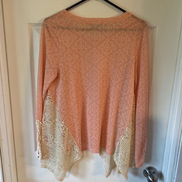 Filly Flair Women’s Size Small Lace Sheer Floral Pink Blouse Crochet Long Sleeve - Picture 7 of 11